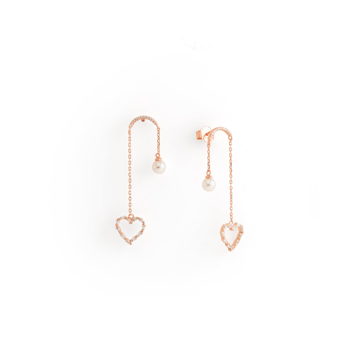 Heart and pearl inverted U earrings