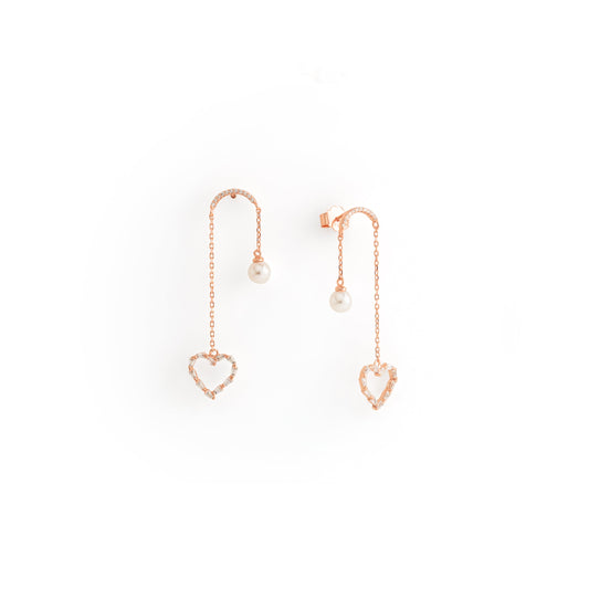 Heart and pearl inverted U earrings