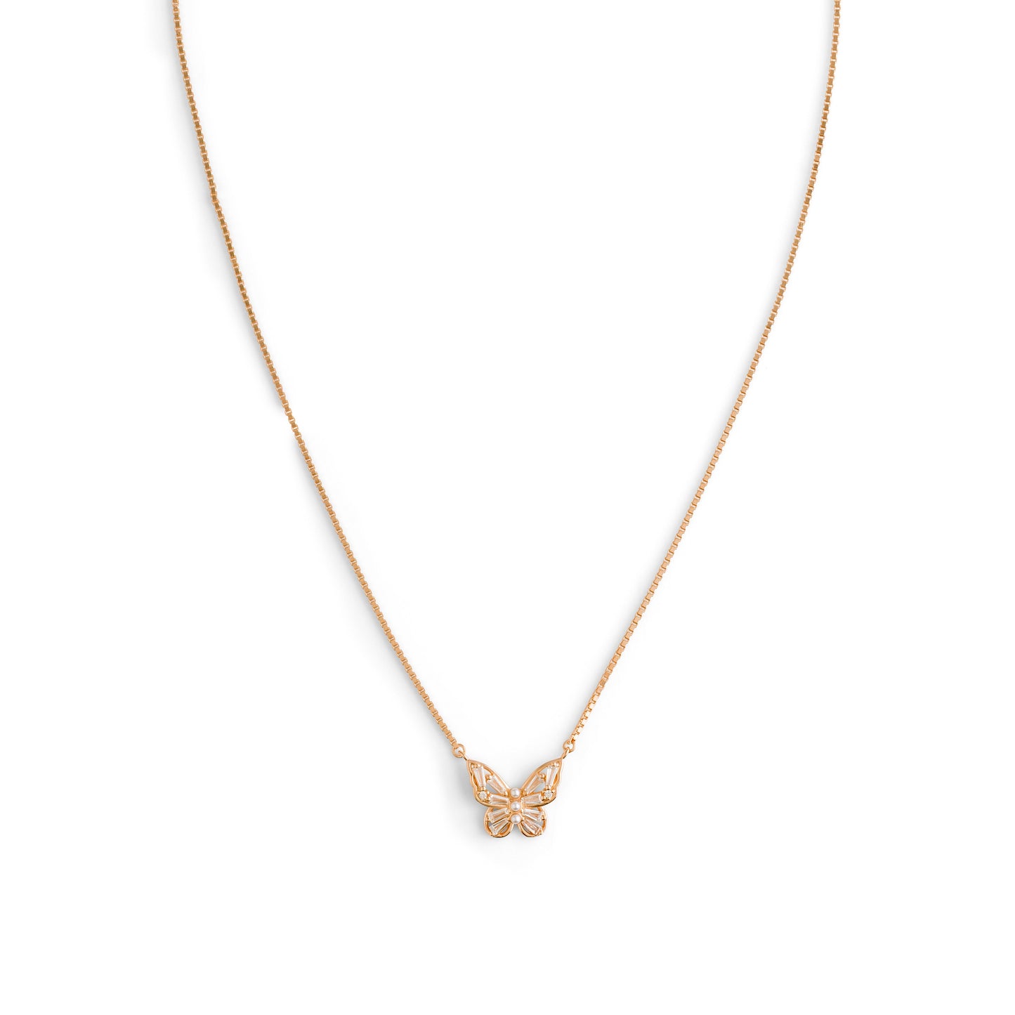 Baguette Butterfly Pendant Necklace